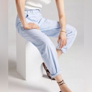 Anthro Maeve Tapered Cargo Crop Pants Iris Blue Size 8 Petite